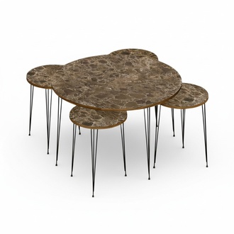 Luxus 4er Set Couchtische Marmor-Optik Braun Gold