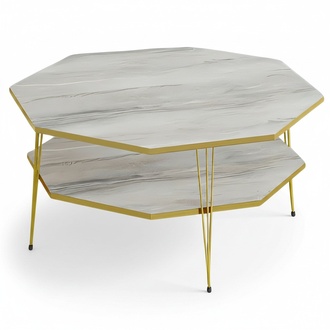 Eleganter grauer Couchtisch aus Holz mit Edelstahl in modernem Stil