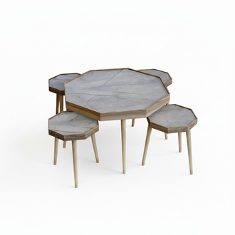 Artikel-Name - Design Beistelltisch Set Grau & Walnuss-Optik