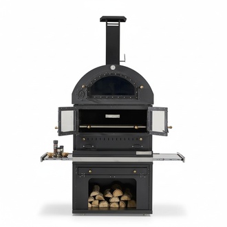 Eleganter Grillkamin aus Edelstahl in Schwarz für Garten und Terrasse