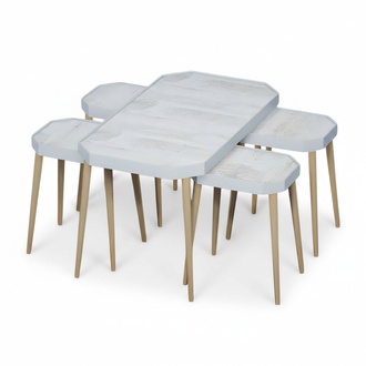 Beistelltisch Set 5 Teile mit Holz-Beinen im Modernen Design