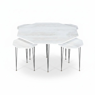 Design Beistelltisch Set in Weiß mit Metallbeinen
