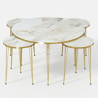 Eleganter weißer Holztisch mit Beistelltischen im modernen Design