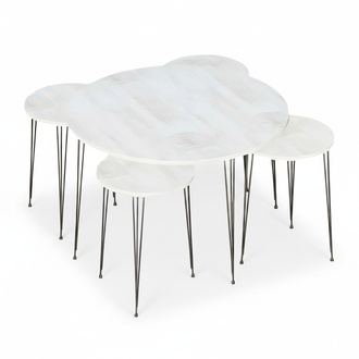 Eleganter weißer Holztisch mit Beistelltischen im modernen Stil