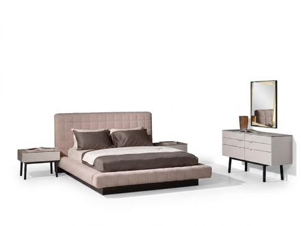 Elegantes 3-teiliges Schlafzimmer-Set aus Holz und Glas in Beige