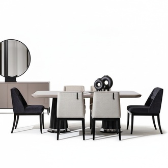 Elegantes 5-tlg. Esszimmer Set aus Holz und Textil in Beige