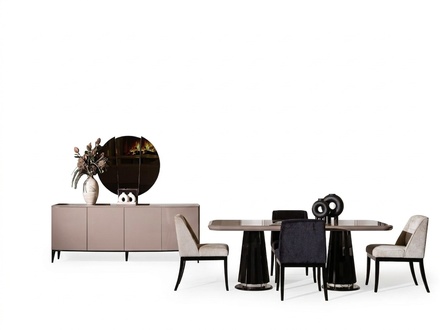 Elegantes 7-teiliges Esszimmer Set in Beige aus Holz und Glas
