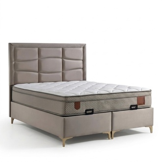 Elegantes Beiges Bett mit Matratze aus Textil und Holz