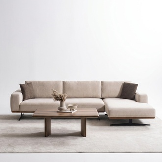 Elegantes beiges L-Form Ecksofa aus Textil für modernes Wohnzimmer
