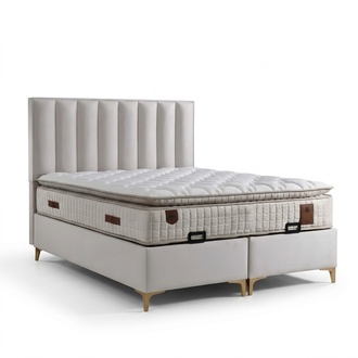 Elegantes Bett mit Matratze aus Textil in Beige