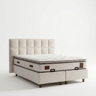 Elegantes Bett mit Matratze aus Textil in Beige