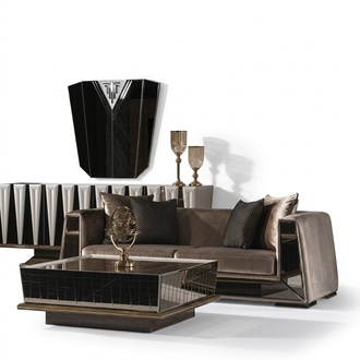 Elegantes braunes 3-Sitzer Sofa aus Textil mit Holzrahmen