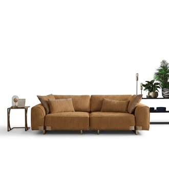 Elegantes braunes Textilsofa mit Holzrahmen für modernes Wohnzimmer