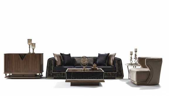 Elegantes braunes Wohnzimmer Set aus Textil mit Holzrahmen