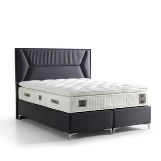 Elegantes graues Bett mit Matratze aus Textil und Holz