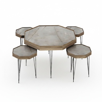 Design Couchtisch Set 5-teilig Oktagonal Holz-Optik