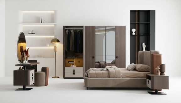 Elegantes Schlafzimmer-Set aus Holz in Braun mit stilvollem Design