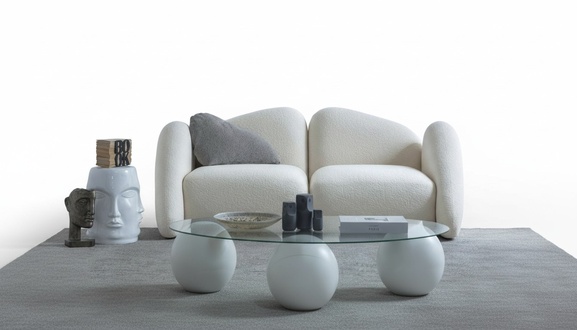 Elegantes weißes 3-Sitzer-Sofa aus Textil im modernen Design