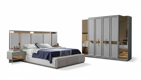 Elternzimmer Garnitur Schlafzimmer Set Komplette Schrank Bett Nachttisch 4tlg