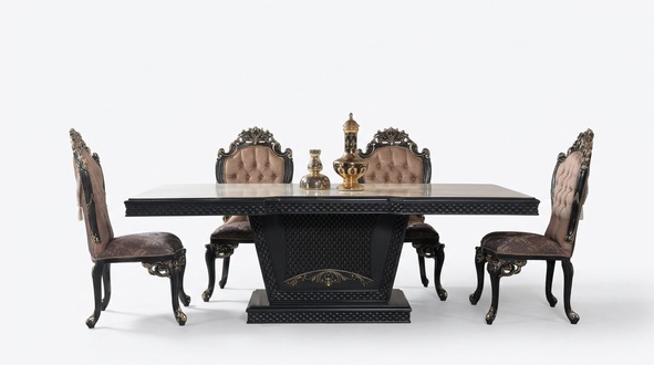 Essecke Essgruppe Esszimmer Esstisch Stühle Holz Set 9tlg Grau Barock