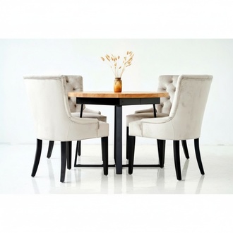 Essgarnitur Tisch +4 Chesterfield Stuhl Stühle Holz Sitz Polster Garnitur Lehn