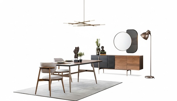 Essgruppe Esszimmer Esstisch Stühle Sideboard Set 7tlg Holz Braun Neu