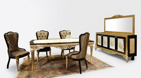 Essgruppe Garnitur Esszimmer Esstisch Set 7tlg Luxus Braun Edles Holz