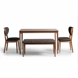 Essgruppe Holz Esszimmer Esstisch Stühle 6tlg Braun Essecke Bank Stoff