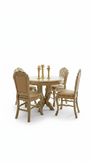 Esstisch 4x Stühle Klassische Esszimmer Garnitur 5tlg. Set Runder Tisch Stuhl