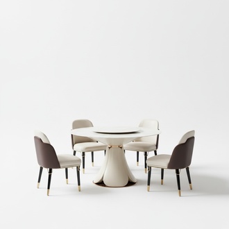Esstisch 6x Stühle Esszimmer Leder Tisch Stuhl Rund Modern Design Möbel