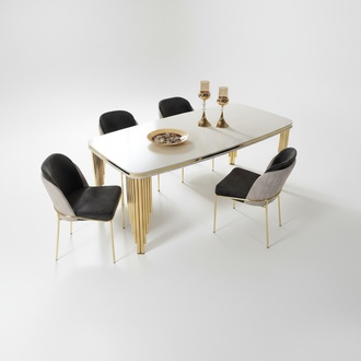 Esstisch Esszimmertisch Essecke Esszimmermöbel Tisch Holz Gold Weiß