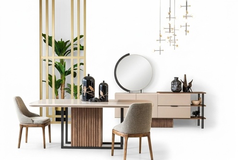 Esszimmer Essgruppe Komplette Esstisch Stühle 9tlg Beige Essecke Set