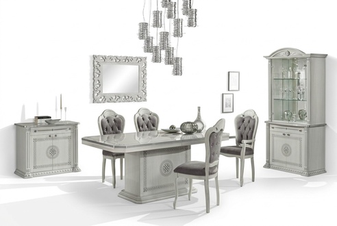 Esszimmer Esstisch Stuhl Kommode Vitrine Gruppe Garnitur Holz Weiß Set 7tlg sets