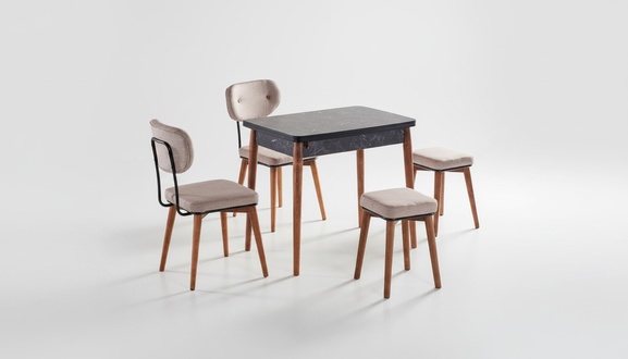 Esszimmer Set 2x Hocker Hochwertig Garnitur Tisch 2x Stühle Design Modern Möbel