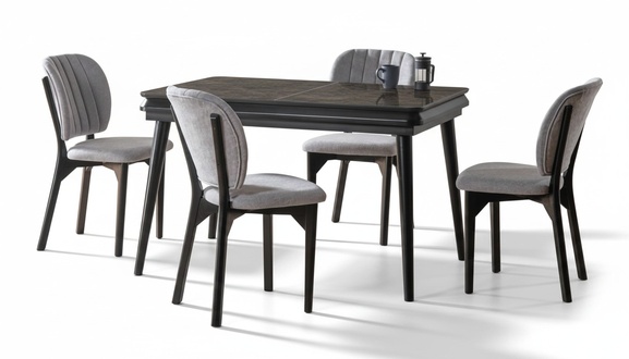 Esszimmer Set Ausziehbar Esstisch 4x Stühle Modern Set Schwarz Essgruppe 5tlg