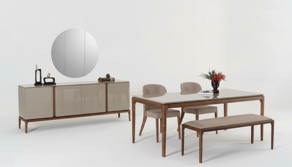 Esszimmer Set Essgruppe Tisch 4x Stühle Bank Anrichte Spiegel 8tlg.