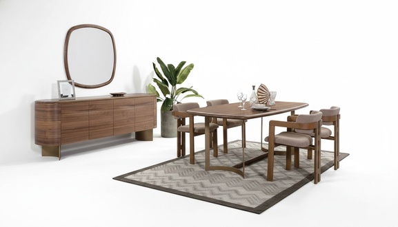 Esszimmer Set Esstisch 4x Stühle Kommode Spiegel Modern Set Braun Essgruppe