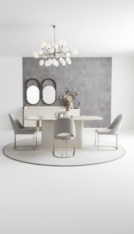 Esszimmer Set Esstisch Polsterstühle Gruppe Sideboard 2x Spiegel Garnitur 8tlg
