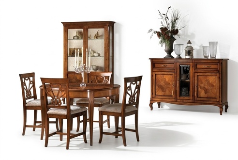 Esszimmer-Set 4x Stühle 4x Vitrine Gruppe Esszimmer-Set Vitrine 7pc Kommode