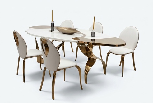 Esszimmer Set Luxus Stuhl Set 6x Stühle Essgruppe Garnitur Gold Weiß Stuhlgruppe