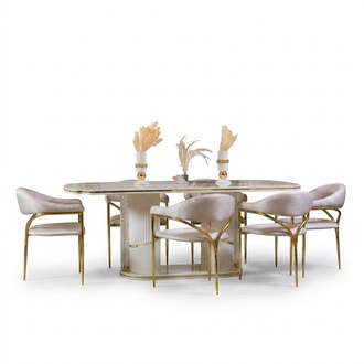 Esszimmer set Modern Esstisch + 6x Stühle Tisch Holz Polsterstuhl 7tlg. Gruppe