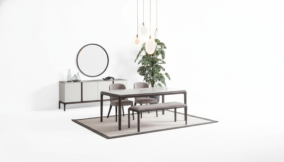 Esszimmer Set Tisch 2x Stühle Anrichte Spiegel Bank 6tlg Essgruppe