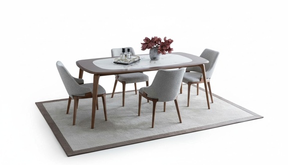 Esszimmergruppe Esstisch 4x Stühle Sideboard mit Spiegel Marmoroptik
