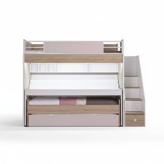 Etagenbett Bett mit 3 Schlafplätzen Multifunktionsbett Holz Rosa Luxus Hochbett