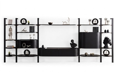 Exklusive Schwarze Wohnwand Designer Wohnzimmer Möbel Edle Holzwand