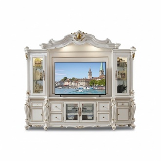 Fernseh Wand Klassisch Wohnwand Echt Handarbeit Holz Vitrine Regal