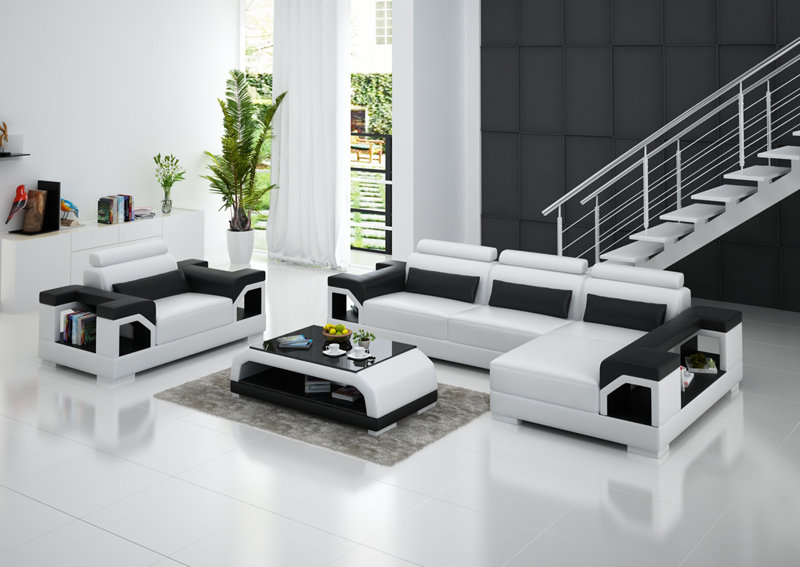 Ledersofa Wohnlandschaft Ecksofa + Sessel Eck Garnitur Design Modern