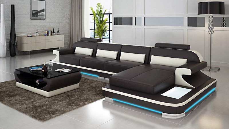 Ledersofa Couch Wohnlandschaft Ecksofa Eck Garnitur Design Modern Sofa