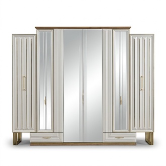 Garderobenschrank Luxus Kleiderschrank Holzschrank mit Spiegel Beige