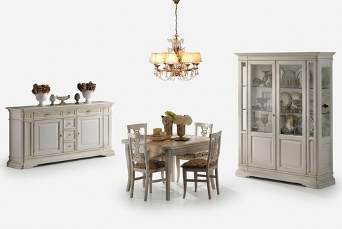 Garnitur 7tlg Holz Möbel Kommode 4x Stuhl Tisch Vitrine Neu Gruppe Esszimmer Set